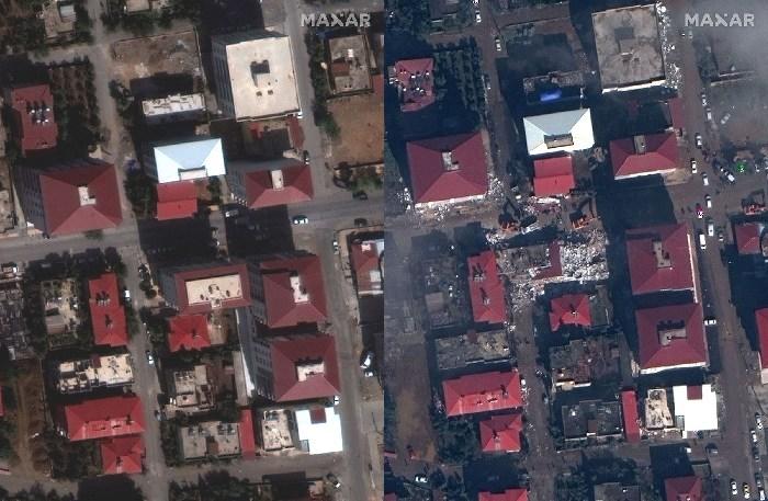 卫星图像显示土耳其东南部地震前后对比	