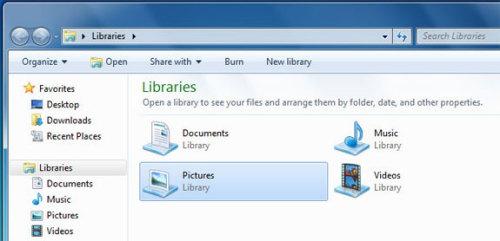 图为:Windows7的资料库界面