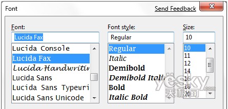 图为:字体选择对话框