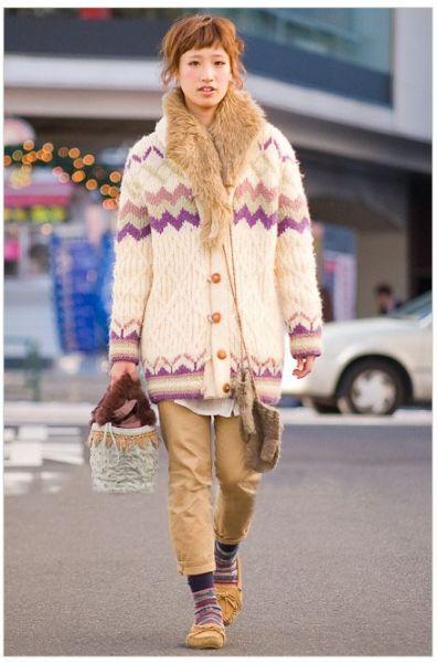 日本街头冬季个性混搭 女孩的甜美感是王道(图