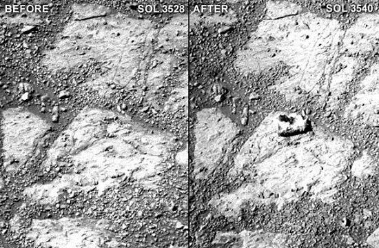 火星探测器拍到“神秘怪石”两周前未发现(图)