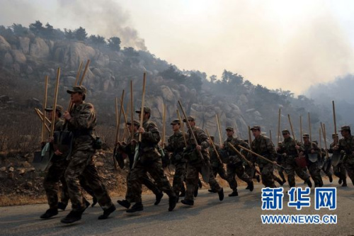 北京军区2000名官兵驰援河北抚宁救火一线图