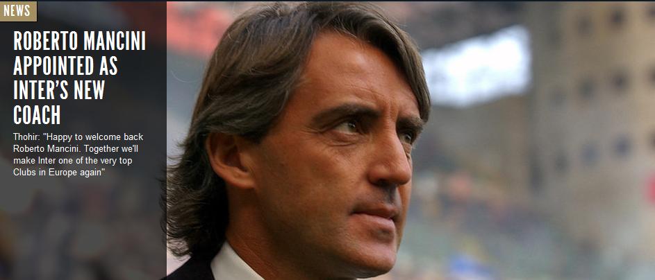 国米官方宣布曼奇尼重掌教鞭首秀即迎米兰德比