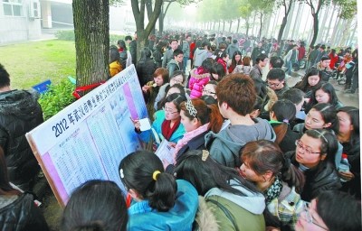 在湖北大学考点,考生们排队查看考场相关信息。记者 金振强 摄 在湖北大学考点,考生们排队查看考场相关信息。记者 金振强 摄