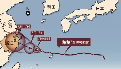 省气象台预测,“海葵”很可能于7日后半夜到8日上午在浙中北沿海一带登陆。 省气象台预测,“海葵”很可能于7日后半夜到8日上午在浙中北沿海一带登陆。