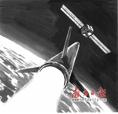 反卫星战争构想图。简仁山 绘 反卫星战争构想图。简仁山 绘