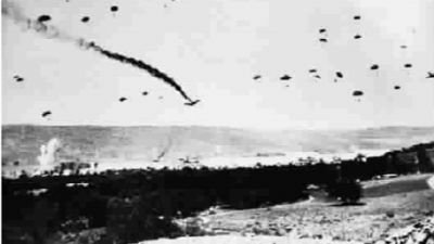 1941年5月,德军大规模出动伞兵部队突袭地中海北部的克里特岛 1941年5月,德军大规模出动伞兵部队突袭地中海北部的克里特岛