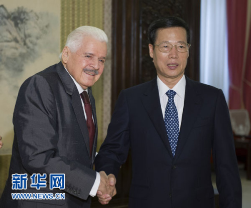 5月23日,中共中央政治局常委、国务院副总理张高丽在北京会见由党主席希门内斯率领的哥斯达黎加民族解放党代表团。记者 谢环驰 摄 5月23日,中共中央政治局常委、国务院副总理张高丽在北京会见由党主席希门内斯率领的哥斯达黎加民族解放党代表团。记者 谢环驰 摄