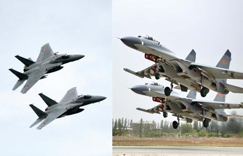 29日,中国空军查证了进入东海防空识别区的美日军机,左图为进入防空识别区的日本F-15战机(资料图),右图为当天起飞的中国歼-11飞机(资料图)。 29日,中国空军查证了进入东海防空识别区的美日军机,左图为进入防空识别区的日本F-15战机(资料图),右图为当天起飞的中国歼-11飞机(资料图)。