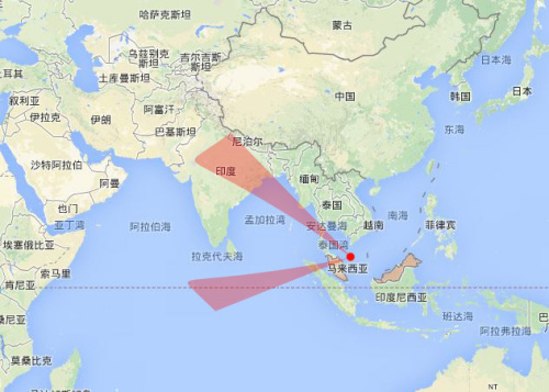 失联航班可能飞行方向示意图 失联航班可能飞行方向示意图