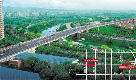 打通断头路项目之一:城南路跨铁路桥—朝晖路跨圭塘河桥效果图。制图 王斌 打通断头路项目之一:城南路跨铁路桥—朝晖路跨圭塘河桥效果图。制图 王斌