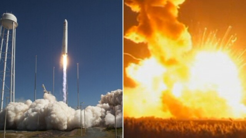 美国“天鹅座”飞船28日在点火后不久发生爆炸。 美国“天鹅座”飞船28日在点火后不久发生爆炸。