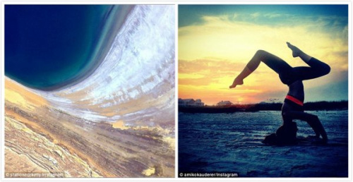 一起晒海景:左图是凯利拍摄的哥斯达黎加景色;右图是科迪拉在海滩上做瑜珈。 一起晒海景:左图是凯利拍摄的哥斯达黎加景色;右图是科迪拉在海滩上做瑜珈。