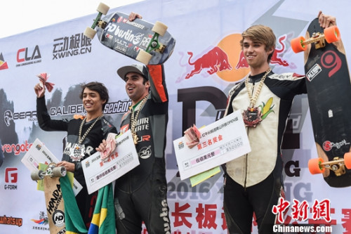巴西选手麦克斯·巴莱斯泰罗斯(中)、蒂亚戈·莫赫尔(左)包揽冠亚军,美国选手麦克斯·韦克斯(右)获得季军。 巴西选手麦克斯·巴莱斯泰罗斯(中)、蒂亚戈·莫赫尔(左)包揽冠亚军,美国选手麦克斯·韦克斯(右)获得季军。