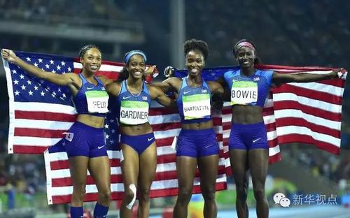 2016年里约奥运会田径女子4x100米接力决赛,美国队以41秒01的成绩获得冠军。 新华社记者岳月伟摄 2016年里约奥运会田径女子4x100米接力决赛,美国队以41秒01的成绩获得冠军。 新华社记者岳月伟摄