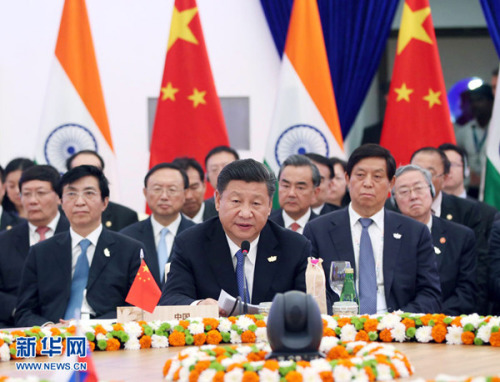 2016年10月16日,金砖国家领导人第八次会晤在印度果阿举行。中国国家主席习近平、印度总理莫迪、南非总统祖马、巴西总统特梅尔、俄罗斯总统普京出席。习近平发表题为《坚定信心 共谋发展》的重要讲话。新华社记者姚大伟摄 2016年10月16日,金砖国家领导人第八次会晤在印度果阿举行。中国国家主席习近平、印度总理莫迪、南非总统祖马、巴西总统特梅尔、俄罗斯总统普京出席。习近平发表题为《坚定信心 共谋发展》的重要讲话。新华社记者姚大伟摄