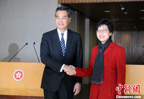 香港特首梁振英与林郑月娥会面