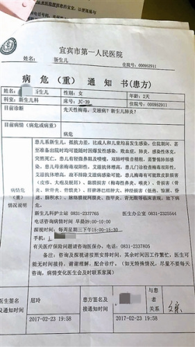 张威女儿的病危通知书 张威女儿的病危通知书