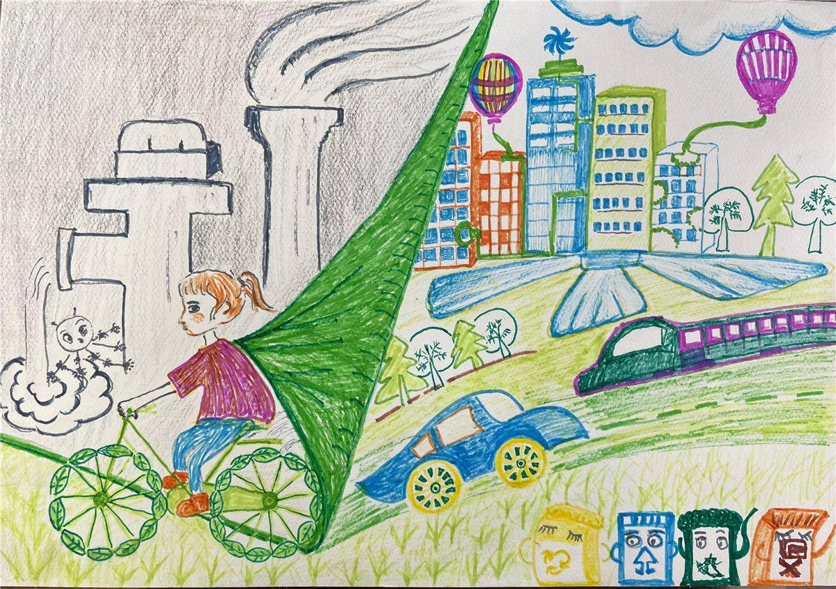 《骑绿叶自行车的女孩》 周蔚齐 9岁