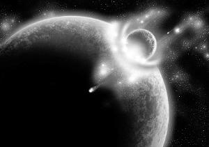 假想的行星“尼比鲁”撞击地球的想象图。