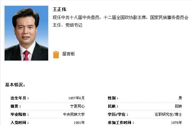 中国党政领导干部资料库 王正伟简历