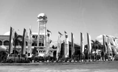 巴厘岛街头悬挂的APEC峰会旗帜。在APEC峰会召开期间,巴厘岛从机场、街头到酒店,彩旗和各种标语牌比比皆是。 新华社发