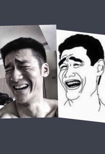 蒋劲夫一秒变姚明模仿囧字脸以假乱真图