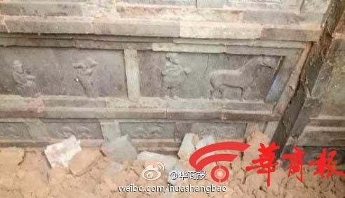 宝鸡一工地发现古墓 挖掘机司机私自回填造成毁坏(图)