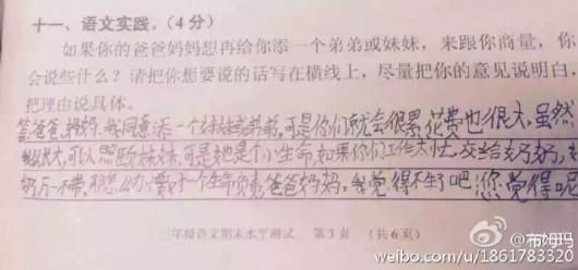小学生二孩神回复