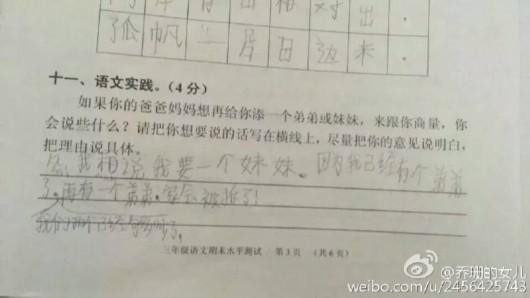 小学生二孩神回复