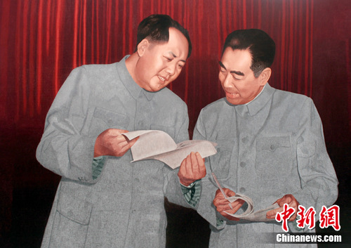 针线寄深情大型毛泽东绣像韶山展出图
