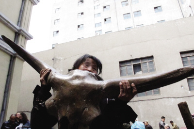 松花江中捞出王氏水牛头骨化石重约15公斤(图)