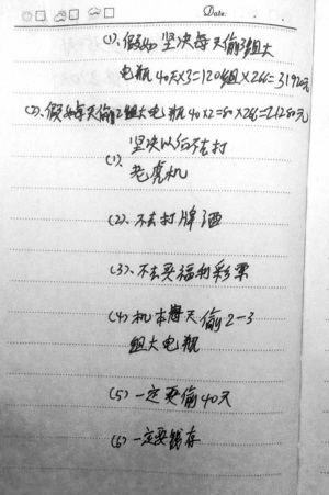 小偷写“励志日记”:不打牌不买彩票要存钱(图)