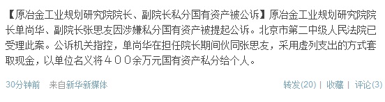 原冶金工业规划研究院院长私分国有资产被诉
