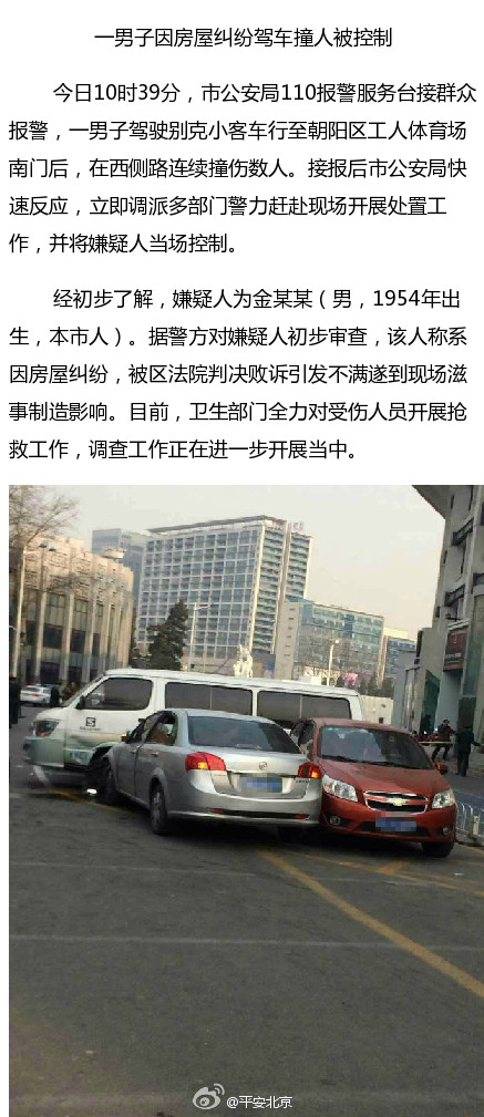 北京一男子因房屋纠纷驾车连撞数人已被控制(图)