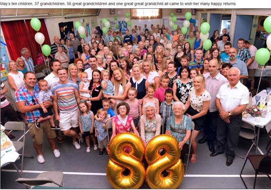 英一老妇庆祝88岁生日其直系后裔达104人(图)