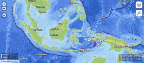 印尼海域发生5.2级地震震源深度31.2公里