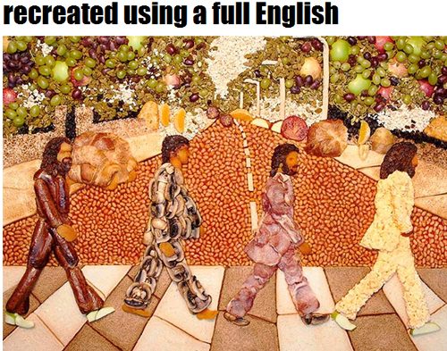 英男子用早餐原料拼出披头士乐队专辑封面(图)