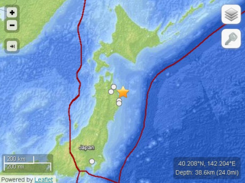 日本东北海域发生5.4级地震震源深度38.6公里