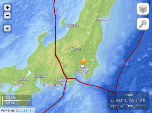 日本关东地区发生4.9级地震距东京32公里(图)