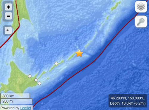 千岛群岛海域发生7.2级地震震源深度122公里