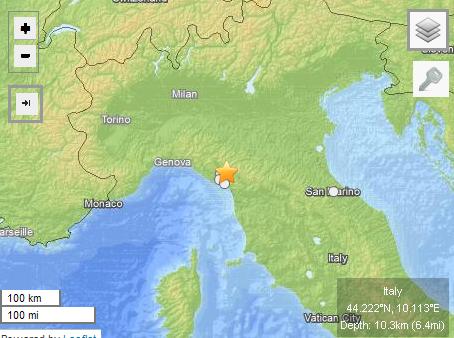 意大利北部发生5.2级地震暂无伤亡或损失报告