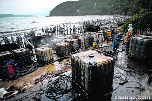 暹罗湾漏油油污持续扩散泰拟向新加坡求助(图)