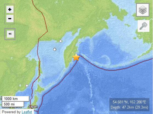 俄远东地区海域发生6.6级地震震源深度47公里