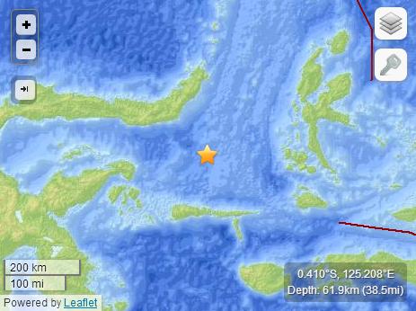 印尼马鲁古海海域发生5级地震震源深度61.9千米
