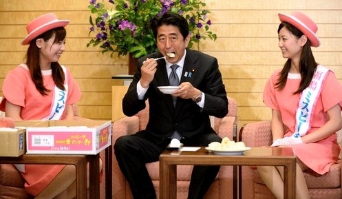 安倍试吃福岛县桃子称赞香甜欲开拓销路(图)