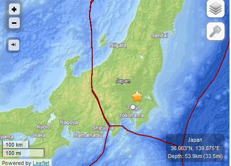 日本5.6级地震震源深度50公里东京震感强烈(图)