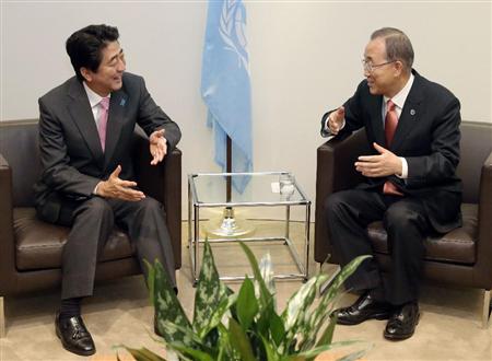 安倍会晤潘基文谈联合国改革谋求支持“入常”