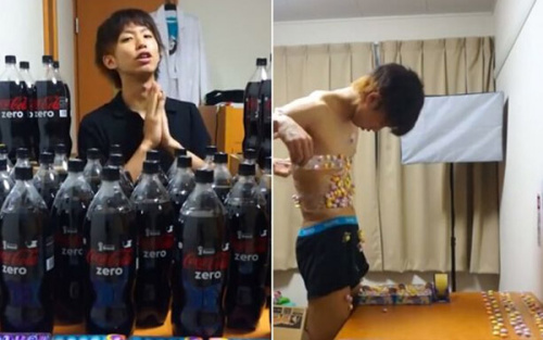 日本少年体验“可乐+曼妥思”泡泡浴走红网络(图)