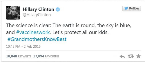 希拉里:科学证明地球是圆的疫苗是有用的(图)